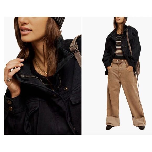 Free People Jackets & Blazers - New Free People Arya Utility Jacket Womens Size Large Black